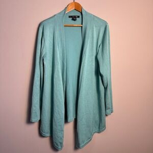89th & Madison Women's 2X Aqua‎ Blue Waterfall Cardigan Sweater Open Academic